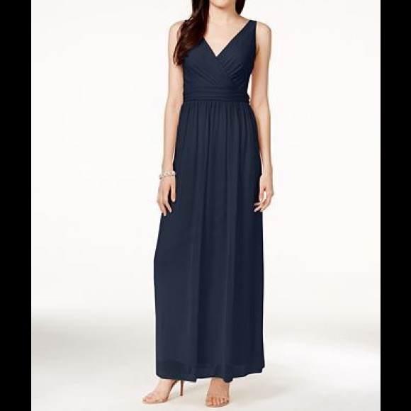 Adrianna Papell Dresses Navy Chiffon Draped Maxi Dress Poshmark